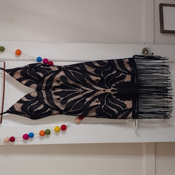 Fashion Nova Dresses & Skirts - Cream with black lace deep v flapper style dress